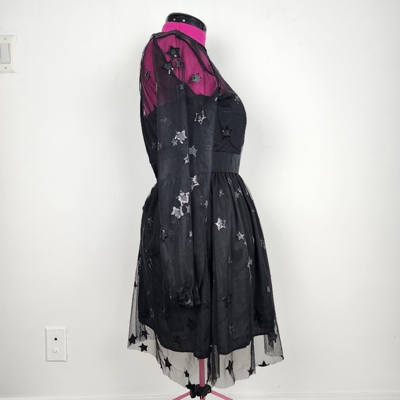 Black Sequin Lace Fairy Tulle Dress Goth Victorian Renaissance Fit Flare Party - Picture 4 of 16